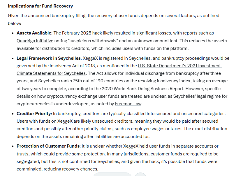XeggeX's closure and bankruptcy filing on June 26, 2025, leave fund recovery uncertain due to the February hack reducing assets. Outcome depends on Seychelles' bankruptcy proceedings. Wait for official updates and consider legal advice. #XeggeX #Crypto #Bankruptcy