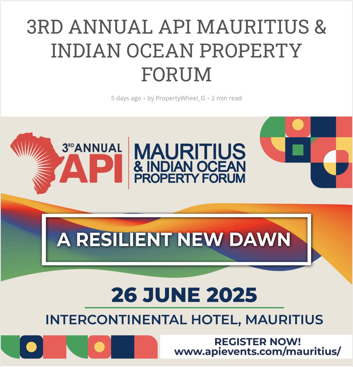 We’re excited to share that our CEO Raghav Gandhi will speak at the 3rd Annual @API_Events Mauritius &amp; Indian Ocean Property Forum: A Resilient New Dawn - uniting top real estate leaders across Africa.
Learn more: bit.ly/3XG36gr
#APIMauritius #RealEstateAfrica #Logistics