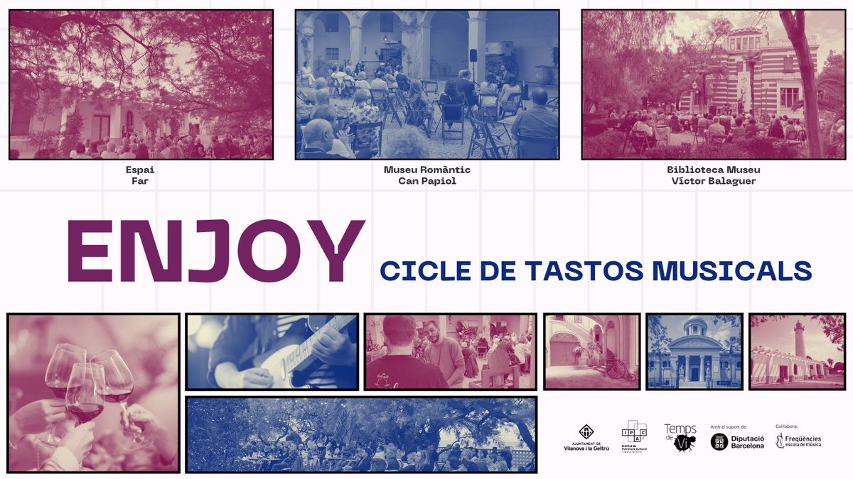 #Agenda Diumenge arriba una nova sessió del Cicle de tastos musicals ENJOY als jardins de la Biblioteca Museu! 🍷✨

📅 Diumenge 29 de juny, de 19 a 21 h
🎤 Concert amb Vesprades – Àurea Vidal (veu) i Gemma Ortís (piano)
🎟️ Entrades a victorbalaguer.cat.

Us hi esperem!