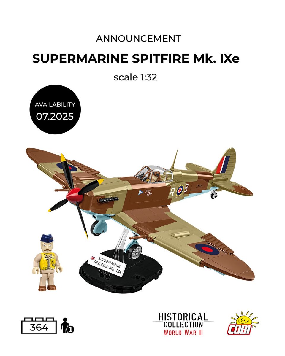 COBI_Bricks's tweet image. 🇬🇧 The RAF legend returns in tropical camouflage!
✈️ The Supermarine Spitfire Mk.IXe is flying into the COBI lineup this July!
This model is inspired by a real aircraft preserved at a museum in Malta — a true WWII air combat hero! 🌍🔥

🛒 Available in July at…