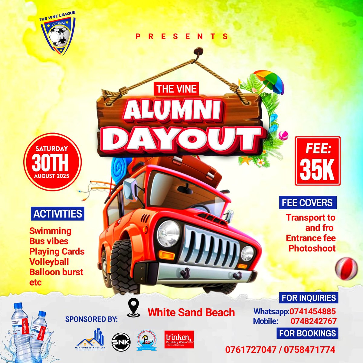 Sun, sand, and school spirit! 🌊🎓 Nothing beats catching up with old friends and making new memories on our alumni day out at the beach! 🌴❤️
Join us on this day and let’s have the best fun🔥
#TheVineAlumniDayOut 
Come one, come all!!