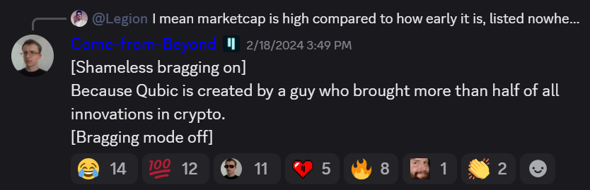 $QUBIC is created by a guy who brought more than half of all innovations in crypto, put that on your minds...