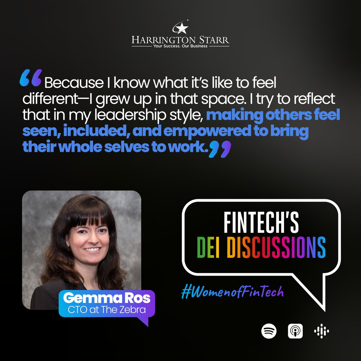 In this episode of FinTech’s DEI Discussions, Nadia speaks with Gemma Ros, CTO at <a href="/TheZebraCo/">The Zebra</a> , about her incredible journey from self-taught technologist to C-suite leader. 

harringtonstarr.com/resources/podc…

#FinTechsDEIDiscussions #HarringtonStarr #TheZebra #FinTechRecruitment