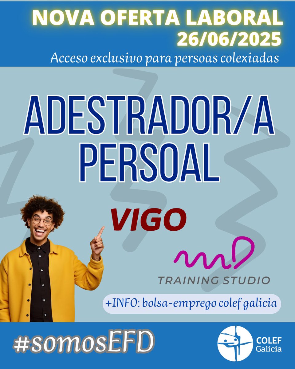 📢Consulta na nosa páxina web, as novas ofertas de emprego ‼️

➡️Oferta privada:
✅ADESTRADOR/A PERSOAL
📍VIGO
#EsixeProfesionaisCualificados #EFD
+INFO👇🏽
colefgalicia.com/adestrador-a-p…