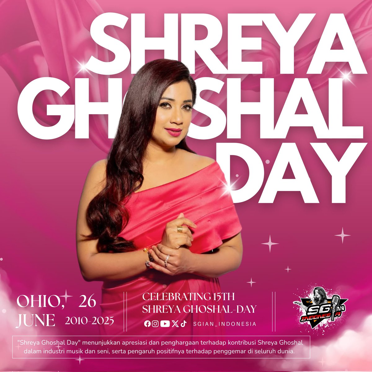 Celebrating the biggest celebration of #sgians 🎉 Happy 15th SHREYA GHOSHAL DAY to all of us 🥳🥳✨✨

#ShreyaGhoshalDay #happyshreyaghoshalday #shreyaghoshal #queenofmelody #sgian_indonesia #team_sgian_indonesia #sgians #sgfamily #teamshreya #bollywoodsinger #indiansingers