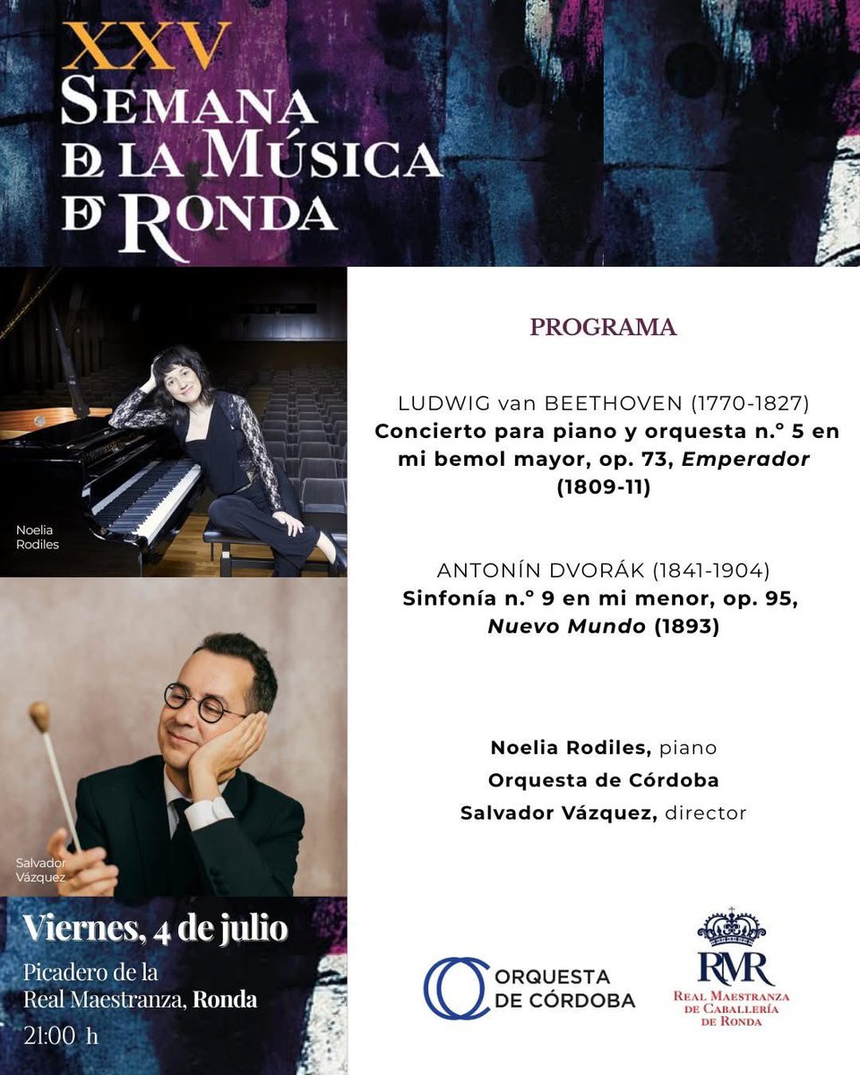 Durante una semana, la ciudad de Ronda se convierte en capital de la música. 🎼

Allí estaremos el viernes 4 de julio a las 21.00 h: ow.ly/eQA050Wgxw9

#OrquestadeCórdoba #SemanadelaMúsicadeRonda