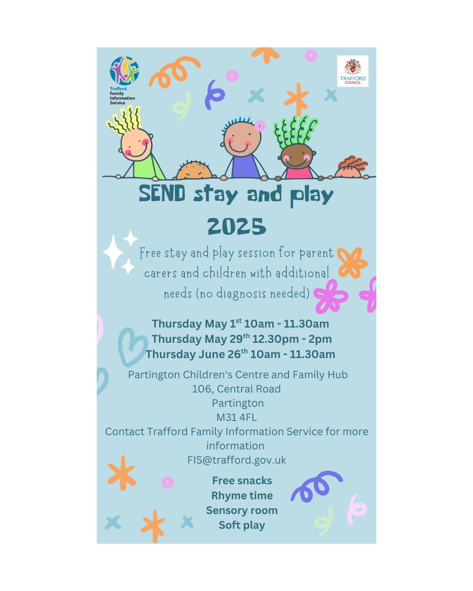 TODAY! 🌟 Join us for our SEND Stay &amp; Play with our fabulous SEND Local Offer Advisor, Sarah Bradley on Thursday 26 June 10am - 11.30am! 🎉 The session is free and no need to book—just come along for fun, laughter, &amp; connection! 💖✨ See you there! ow.ly/r7Gg50VpwtJ