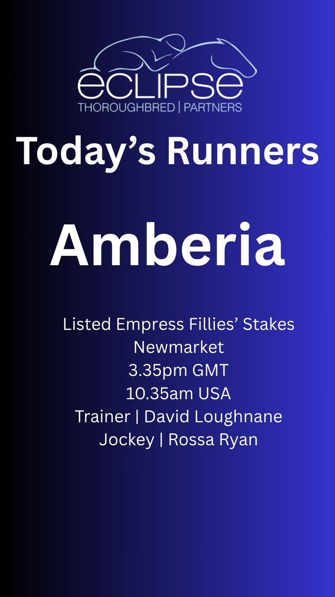 Today we have recent private purchase Amberia running in the Listed Empress Fillies’ Stakes <a href="/NewmarketRace/">Newmarket Racecourse</a> for <a href="/DaveLoughnane_/">DaveLoughnaneRacing</a> with <a href="/Rossaryan15/">Rossa Ryan</a> taking the ride. #BelieveBig