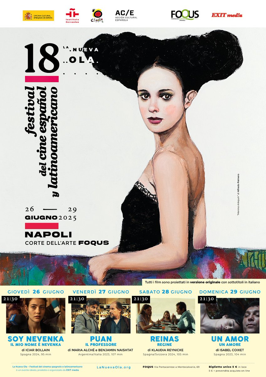 Spagna in Italia 🇪🇸🇮🇹 (@embespitalia) on Twitter photo 🎥 Da oggi e fino al 29 giugno, la Corte dell’Arte di FOQUS di Napoli ospita la 18ª edizione di "La Nueva Ola”, il Festival del Cinema Spagnolo e Latinoamericano, organizzato da <a href="/EXITmedia/">La Nueva Ola</a>.
Vi aspettiamo alle 21:30h con il film "Soy Nevenka" di Icíar Bollaín! 🎥 Da oggi e fino al 29 giugno, la Corte dell’Arte di FOQUS di Napoli ospita la 18ª edizione di "La Nueva Ola”, il Festival del Cinema Spagnolo e Latinoamericano, organizzato da <a href="/EXITmedia/">La Nueva Ola</a>.
Vi aspettiamo alle 21:30h con il film "Soy Nevenka" di Icíar Bollaín!