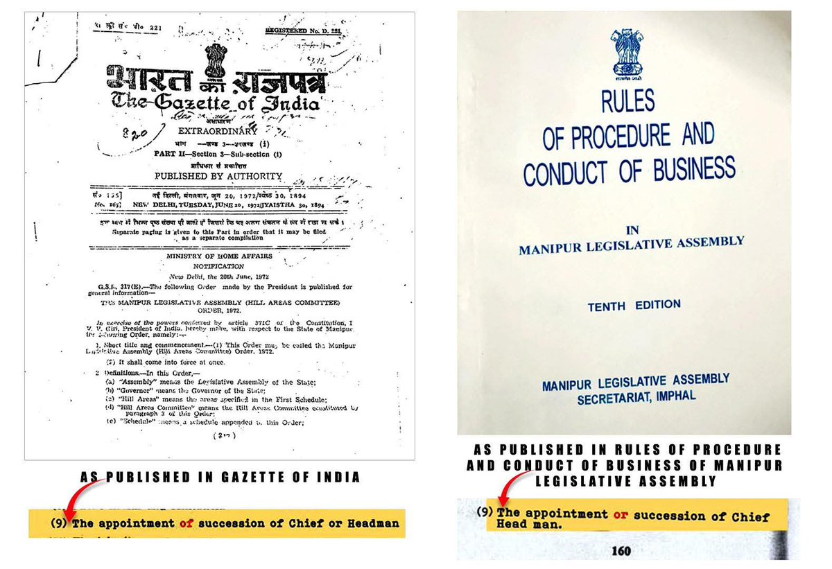 Change of Word Altered Manipur 's Future? Row over Gazette of India Notification Vs Manipur Assembly Rules " DISCREPANCY". The word " of" in Gazette &amp; "or" in Assembly Rules, significantly distorted the clause leading to " Profound Administrative &amp; Political Implications."