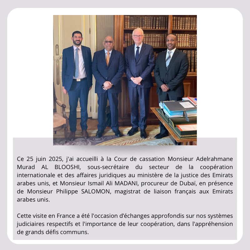 Rémy Heitz (@remy_heitz_pg) on Twitter photo Visite d’une délégation des Émirats arabes unis, à la <a href="/Courdecassation/">Cour de cassation</a> , ce mercredi 25 juin Visite d’une délégation des Émirats arabes unis, à la <a href="/Courdecassation/">Cour de cassation</a> , ce mercredi 25 juin