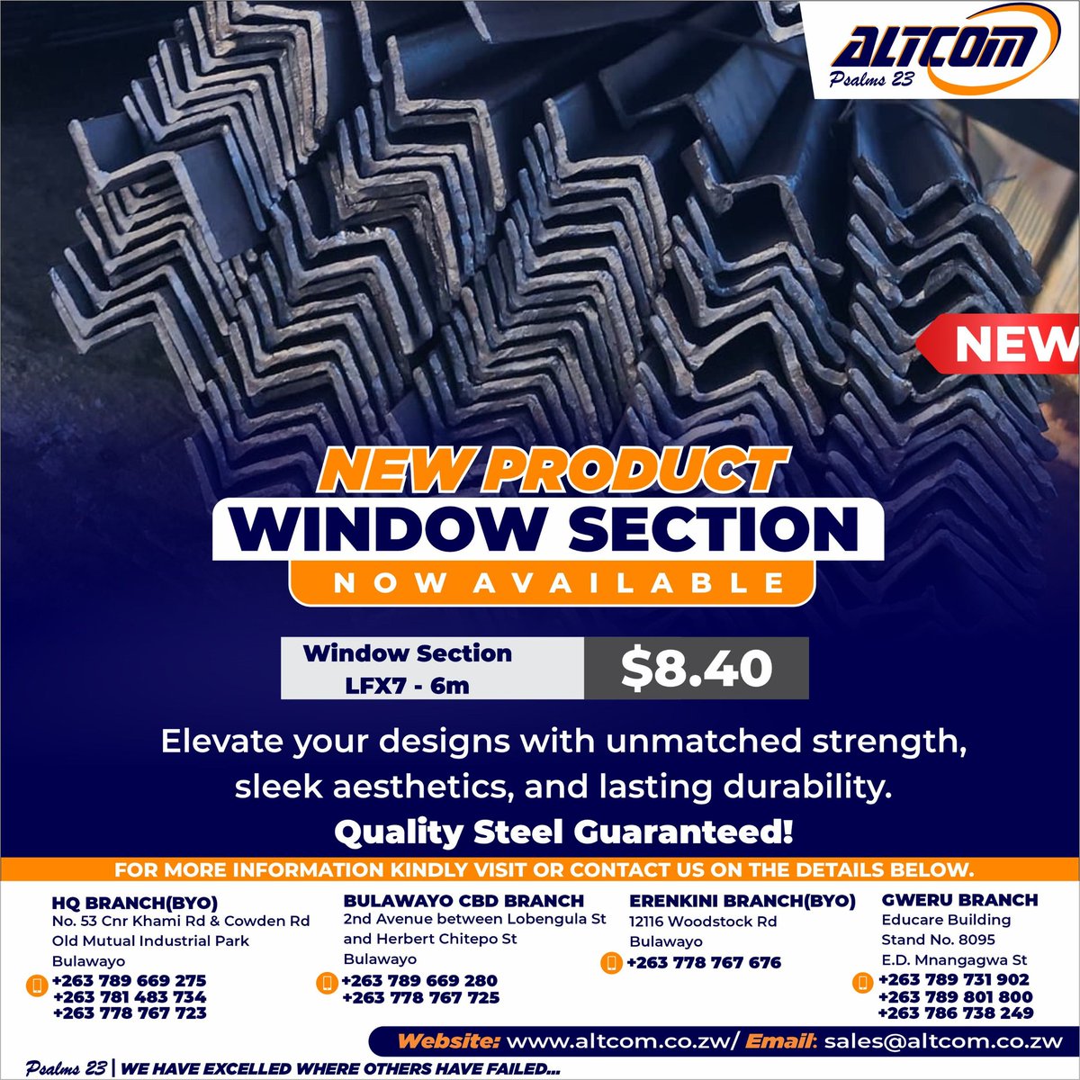 altcomsales's tweet image. 🪟 Quality Steel Guaranteed!  Introducing the NEW LFX7 - 6m Window Section. Strength + Style + Durability all combined.

Contact or visit us to order!

#Altcom #steel #windowsection #lfx7 #quality #affordable #Gweru #Bulawayo #zimbabwe