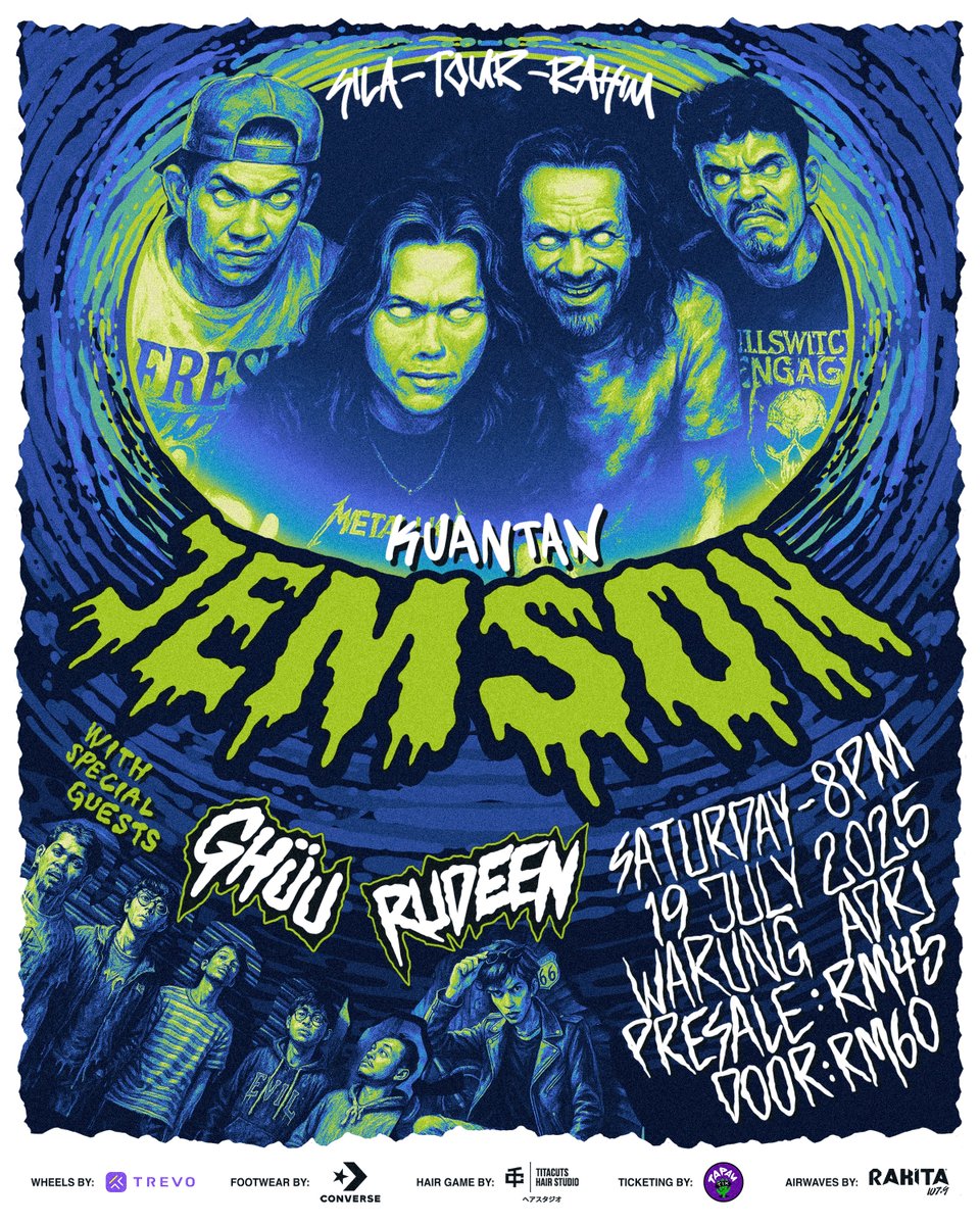 Hello Pantai Timur! 🌊 19 Julai 2025, JEMSON ke Kuantan untuk SILA-TOUR-RAHIM: FASA 2‼️

Gerak jom! Turut merancakkan acara ialah RUDEEN &amp; GHÜU anak jati Kuantan bagi riot suasana😋

⚡️Tiket terhad. Presale dah live kat tapautix.asia/upcoming-shows…
