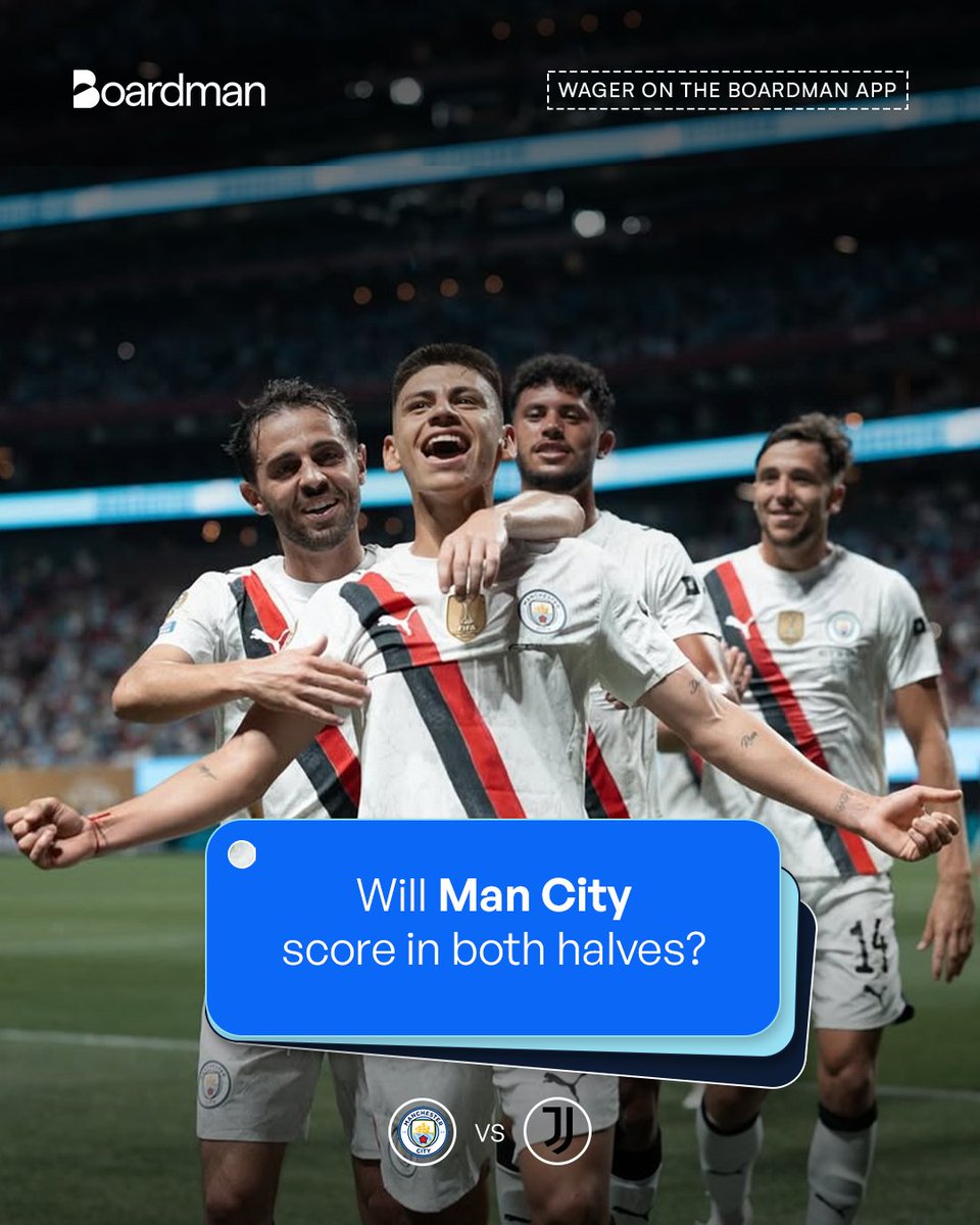 YourBoardman's tweet photo. A big test await Pep Guardiola’s team as they face Juventus in their final Club World Cup group game. Don’t miss out on the action, explore our fantastic options on the Boardman App! 

Challenge your friends by wagering for or against their picks.

#boardman #UseBoardman https://t.co/koQv0wf88L