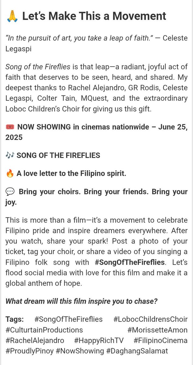SONG OF THE FIREFLIES
#SongoftheFireflies
Morissette BEST ACTRESS

happyrichtv.blogspot.com/2025/06/song-o…
