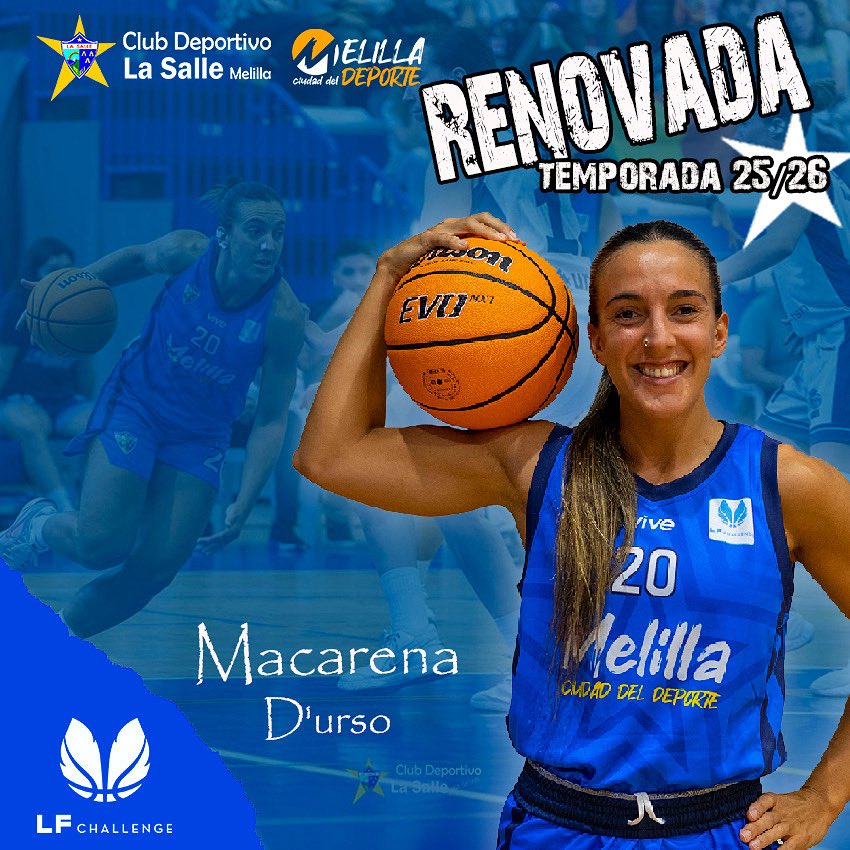 Melilla Ciudad del Deporte CD La Salle (@clubsalle) on Twitter photo 💙💛 Macarena D’Urso renueva con CD La Salle para la temporada 25/26 ⭐️
Una líder dentro y fuera de la cancha. Un corazón que juega con el alma.
Seguimos contando con su magia, su entrega y su pasión 🏀💙💛
<a href="/dursomacarena/">Macarena Durso</a>
#LFChallenge 💙💛 Macarena D’Urso renueva con CD La Salle para la temporada 25/26 ⭐️
Una líder dentro y fuera de la cancha. Un corazón que juega con el alma.
Seguimos contando con su magia, su entrega y su pasión 🏀💙💛
<a href="/dursomacarena/">Macarena Durso</a>
#LFChallenge