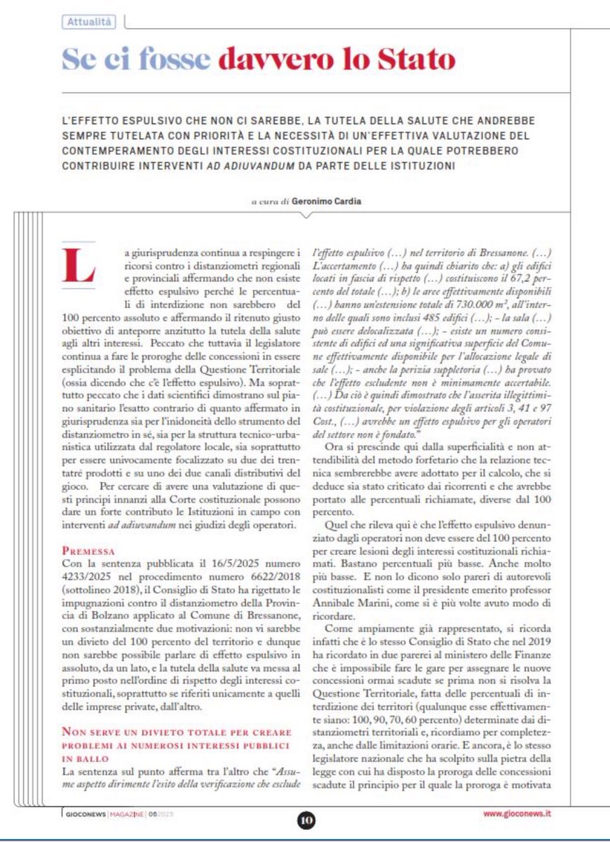 L’effetto espulsivo che non ci sarebbe, la Salute che andrebbe sempre tutelata con priorità e la necessità di un’effettiva valutazione del contemperamento degli interessi costituzionali…Su @GiocoNews_it <a href="/Geronimo_Cardia/">Geronimo Cardia</a> 

acadi.it/3-it-364404-ar…