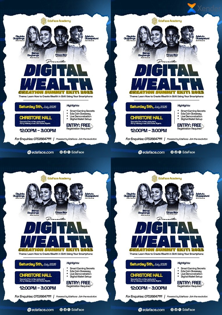 EdaFace (@edaface_office) on Twitter photo π¨ EKITI, DONβT MISS THIS!
Only a few seats left at the BIGGEST Digital Wealth Summit in the state! π°
π
Saturday, July 5th
π Christore Hall, Adebayo Rd, Ekiti
β° 12PM β 3PM
ποΈ Entry: FREE β but REGISTRATION is almost FULL!
ππππ
forms.gle/RLrYCawGEdGcprβ¦
Also Join the π¨ EKITI, DONβT MISS THIS!
Only a few seats left at the BIGGEST Digital Wealth Summit in the state! π°
π
Saturday, July 5th
π Christore Hall, Adebayo Rd, Ekiti
β° 12PM β 3PM
ποΈ Entry: FREE β but REGISTRATION is almost FULL!
ππππ
forms.gle/RLrYCawGEdGcprβ¦
Also Join the