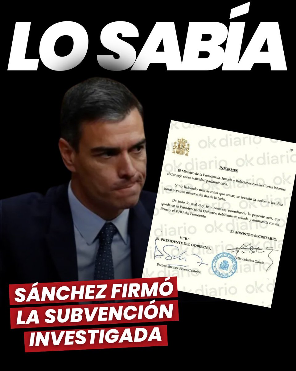 ✍🏼 Sánchez avaló con su firma la subvención de 40 millones a la empresa de Santos Cerdán investigada por la UCO.