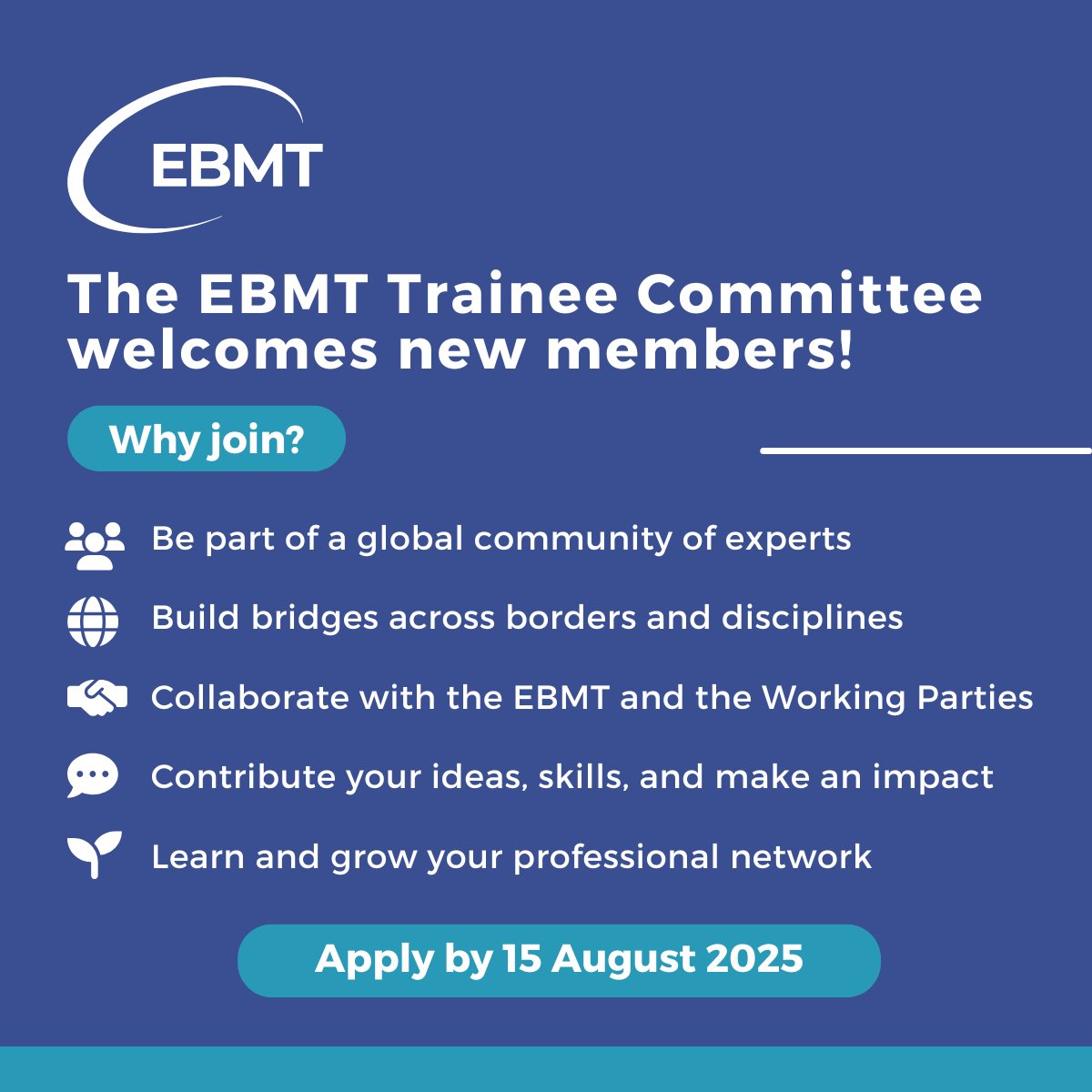 The EBMT (@theebmt) on Twitter photo 📣 Join the EBMT Trainee Committee – Call for Interest Now Open!
Are you an early-career professional in haematology, stem cell transplantation, or cellular therapy❓ <a href="/TheEBMT_Trainee/">The EBMT Trainee Committee</a> Committee is looking for passionate, curious minds from all backgrounds ready to connect, 📣 Join the EBMT Trainee Committee – Call for Interest Now Open!
Are you an early-career professional in haematology, stem cell transplantation, or cellular therapy❓ <a href="/TheEBMT_Trainee/">The EBMT Trainee Committee</a> Committee is looking for passionate, curious minds from all backgrounds ready to connect,