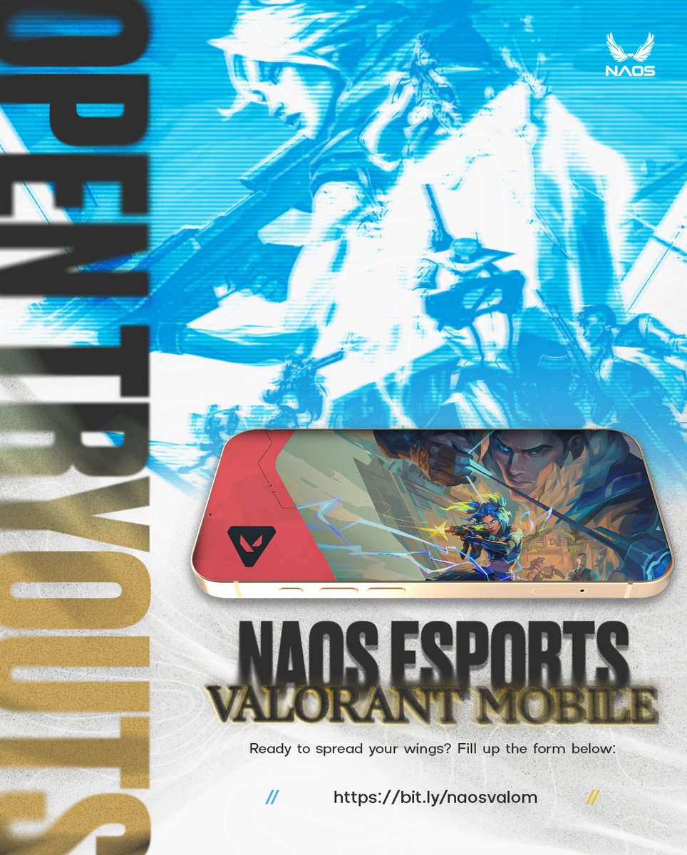 A new chapter begins. ⚡️

NAOS Esports is now scouting for Valorant Mobile talent! 📱We’re looking for both rising stars and full squads ready to represent.

Think you have what it takes? 
Fill up the form: bit.ly/naosvalom

#NAOSEsports