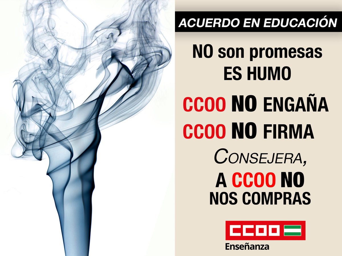La <a href="/feccooand/">FE CCOO Andalucía</a>  no firma el acuerdo, CCOO no se vende.
Algunas oo.ss anuncian a bombo y platillo haber impulsado un acuerdo  de mejora educativa. Es un listado sin compromisos que solo sirven para COMPRAR el favor de la opinión pública.
🔗feandalucia.ccoo.es/noticia:730616