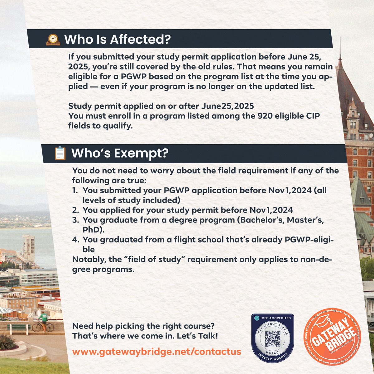 gatewaybridge's tweet image. Study in Canada! 🇨🇦
International students, explore 920 non-degree programs linked to in-demand jobs for easy PGWP access!

Study permit? You’re good!
Degree program? You’re set!
Contact us today!

gatewaybridge.net/contactus

#CanadaStudy #PGWP2025 #GatewayBridge