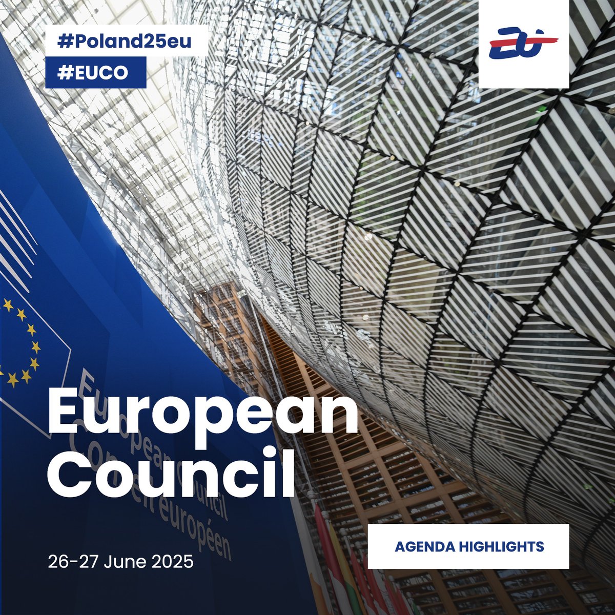 European Council meets in Brussels (26–27 June) to discuss:

🇺🇦 Ukraine
🌍 Middle East
🛡️ European defence &amp; security
🇪🇺 EU in the world
📈 Competitiveness