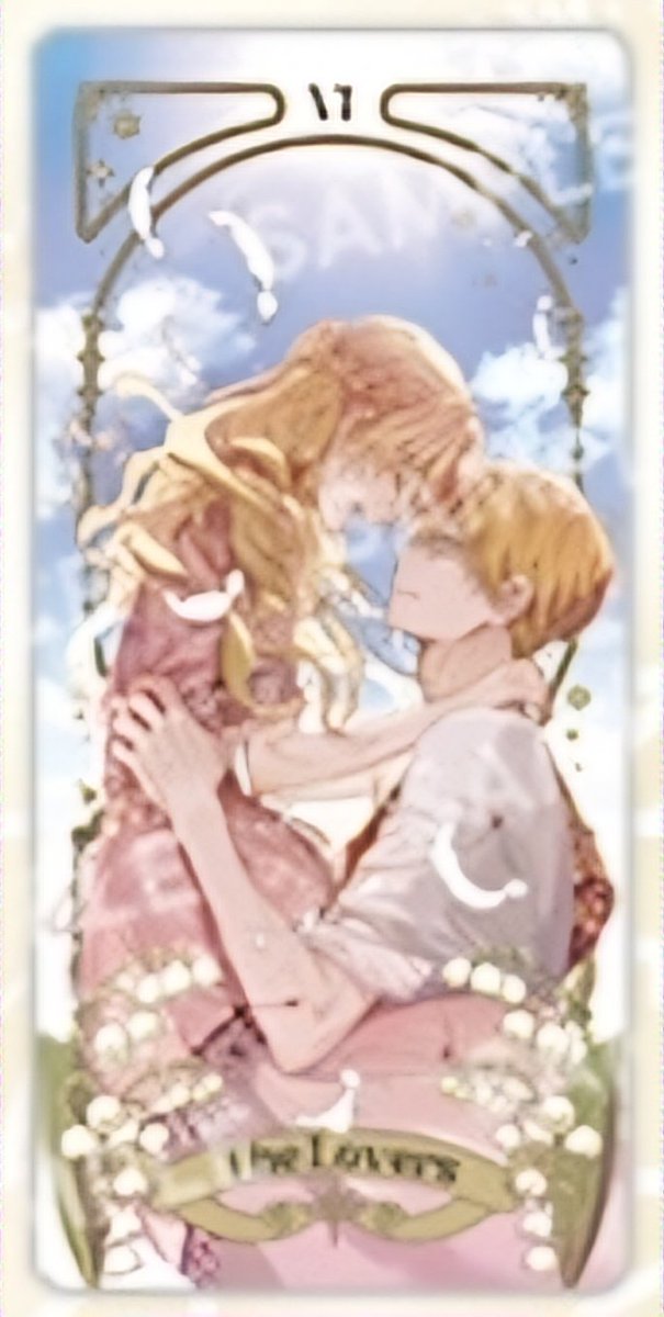 Lucathycoded's tweet photo. All these Claude and Diana illustrations 😭 oh my poor heart. Look at the way they are holding each other, and the card says "the lovers" 💜 https://t.co/mVY8y221hb