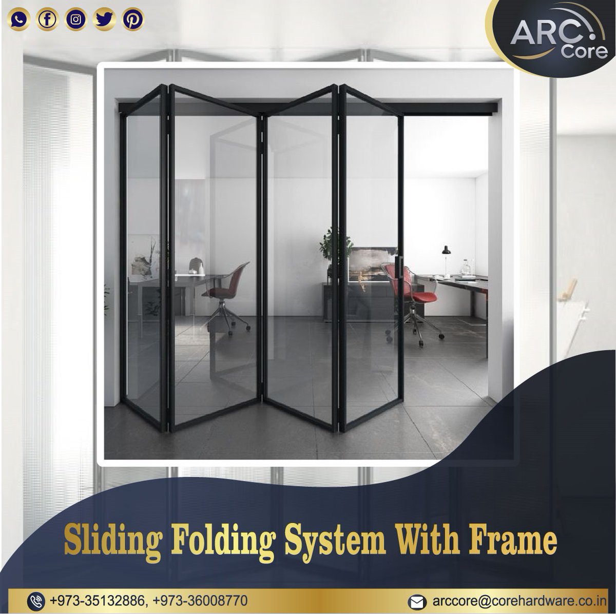 bahrain_core's tweet image. Thanks for sharing the image! Here&apos;s a professional and engaging social media caption for promoting the Sliding Folding System With Frame from ARCCore:

#SlidingFoldingSystem #GlassPartition #FramedSlidingDoors #ModernInteriors #OfficePartitions #SpaceSavingDesign #SmartSpaces
