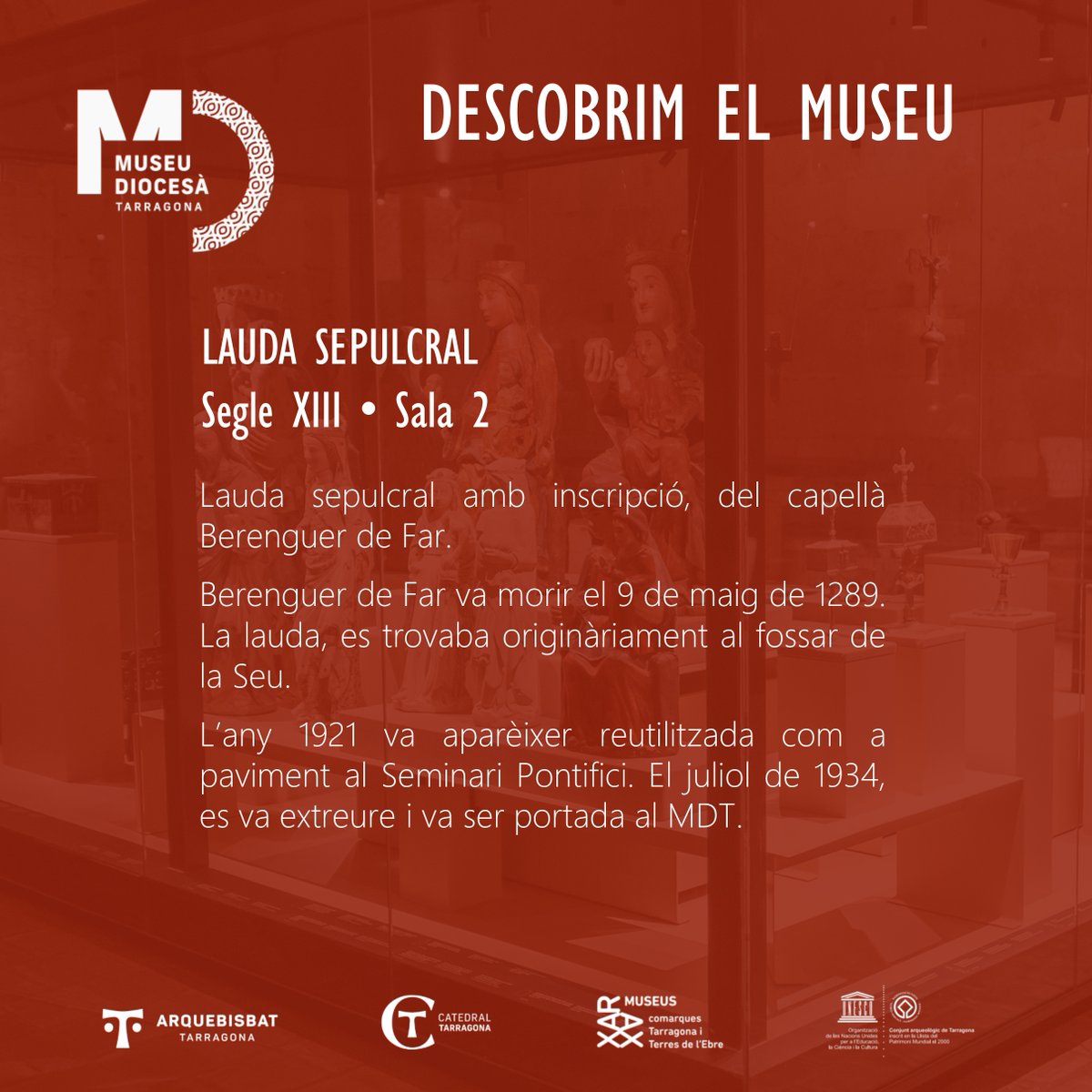 Museu Diocesà de Tarragona (@museudiocesatgn) on Twitter photo 🏛 DESCOBRIM EL MUSEU | Avui us presentem una lauda sepulcral, del segle XIII. La podeu veure a la Sala 2 del MDT.
#DescobrimelMuseuDiocesàTgn #esglésiadetarragona #MDT #museudiocesàtarragona
<a href="/esglesiatgn/">Arquebisbat de Tarragona</a> 🏛 DESCOBRIM EL MUSEU | Avui us presentem una lauda sepulcral, del segle XIII. La podeu veure a la Sala 2 del MDT.
#DescobrimelMuseuDiocesàTgn #esglésiadetarragona #MDT #museudiocesàtarragona
<a href="/esglesiatgn/">Arquebisbat de Tarragona</a>