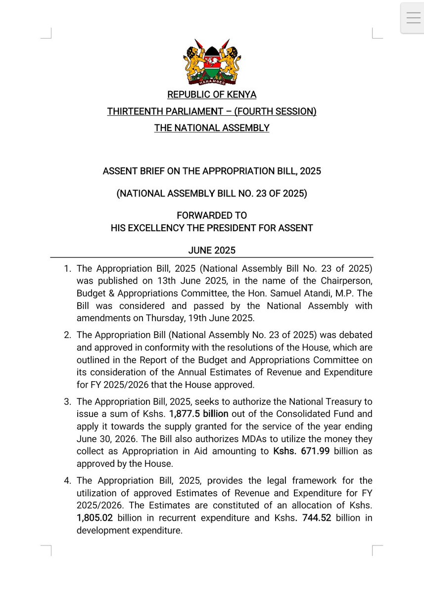 AmbokoJH's tweet photo. Folks, both Finance Bill 2025 &amp; Appropriations Bill 2025 have been signed into law by the President this morning. https://t.co/4RW7Q3yQby