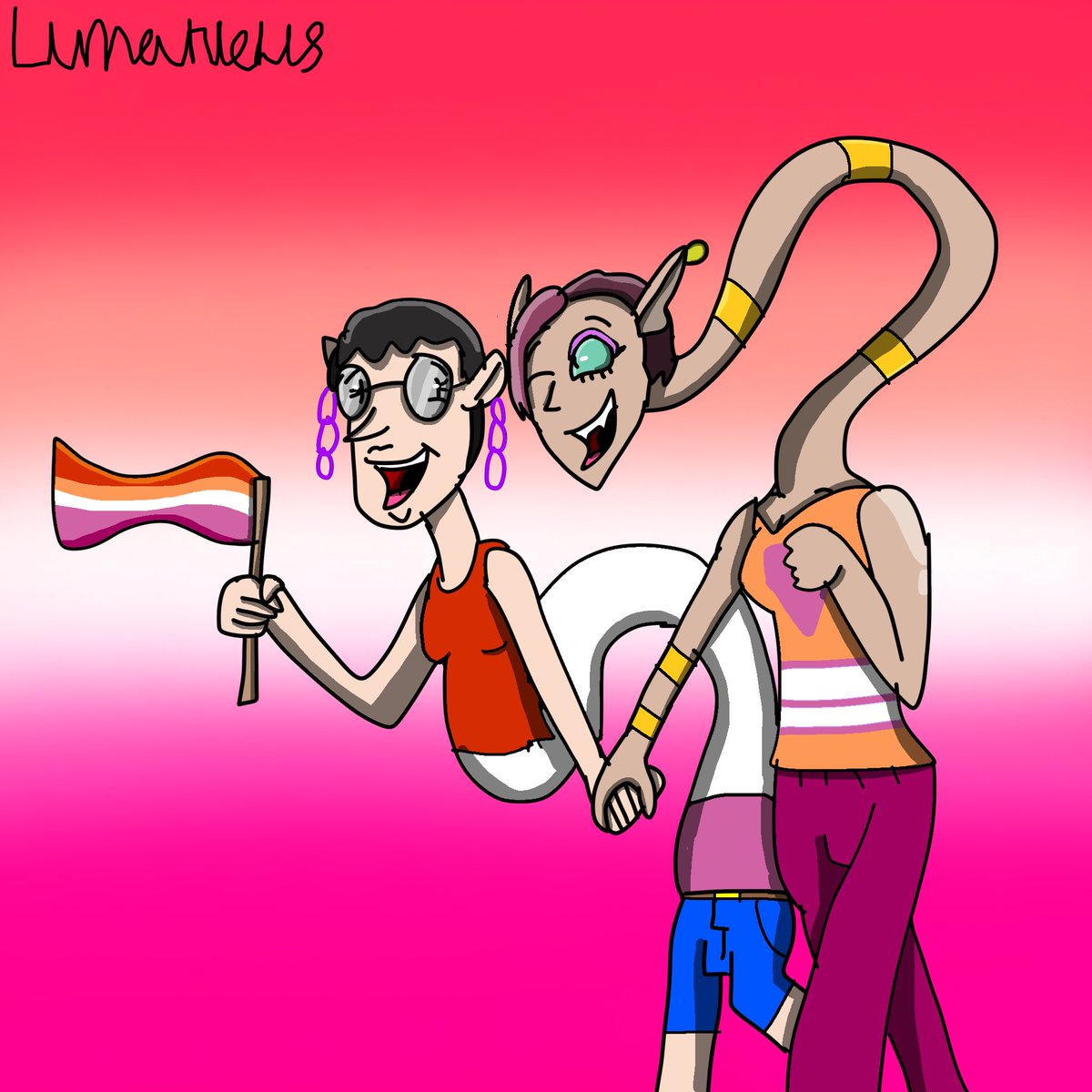 Here’s something for pride month featuring Kimiko the Rokurokubi and her girlfriend/wife Donna praising and cheering for their love to celebrate this month.

#PrideMonth #yokai #高女 #ろくろ首