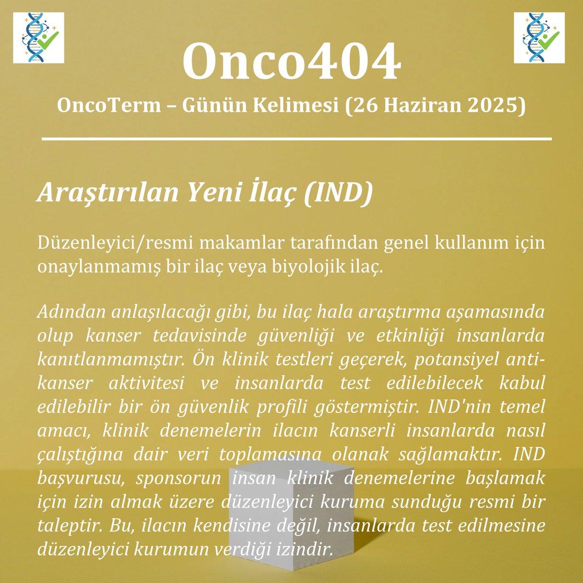 📌 OncoTerm - Word of the Day! 👋 OncoTerm - Günün Kelimesi! 📌

Join us as we break down key terms to empower ourselves with knowledge in the fight against cancer.

#Onco404 #Cancer #Kanser #Oncology #CancerAwareness #InvestigationalNewDrug #IND #FDA #ClinicalTrials #Vocabulary