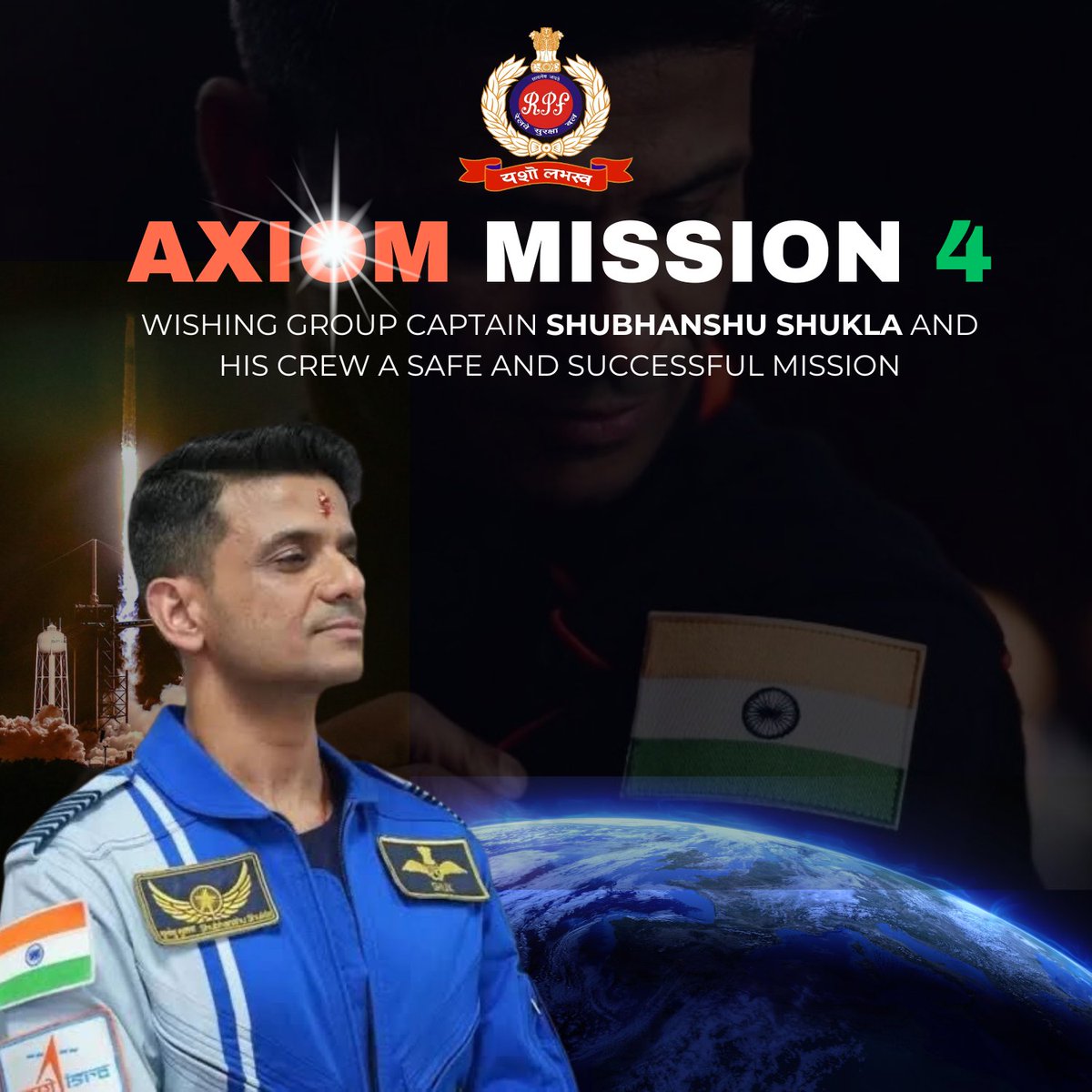 "41 Years Later... India Rises Again!" 

Group Captain Shubhanshu Shukla soars beyond Earth, becoming the second Indian astronaut in space after Rakesh Sharma.

We wish him and his crew a safe and successful mission.

#AxiomMission4
#ShibhanshuShukla #IndiaInSpace