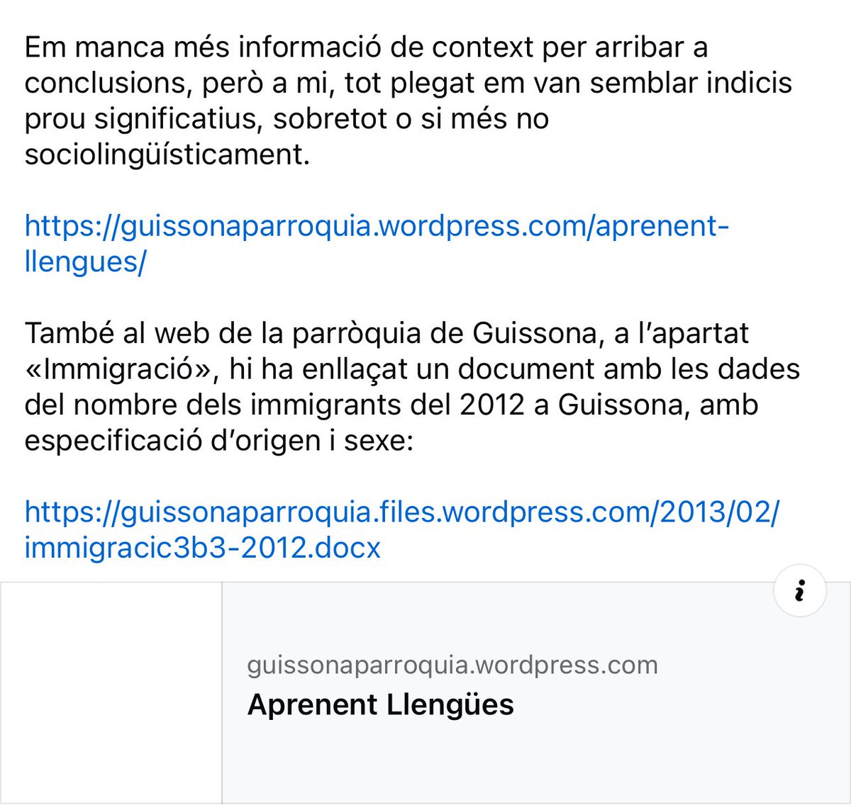Testimoni sociolingüístic (alarmat)
Guissona, 2016