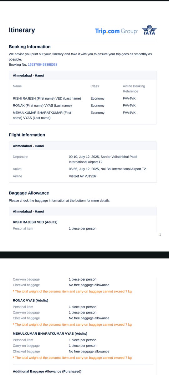 rishirv96's tweet photo. @VietjetIndia FVV4VK - Pnr
On ticket its saying we can carry 1 personal item and 1 check-in luggage, so by personal item , can we carry a small bag pack? https://t.co/OaPzdIGEPd