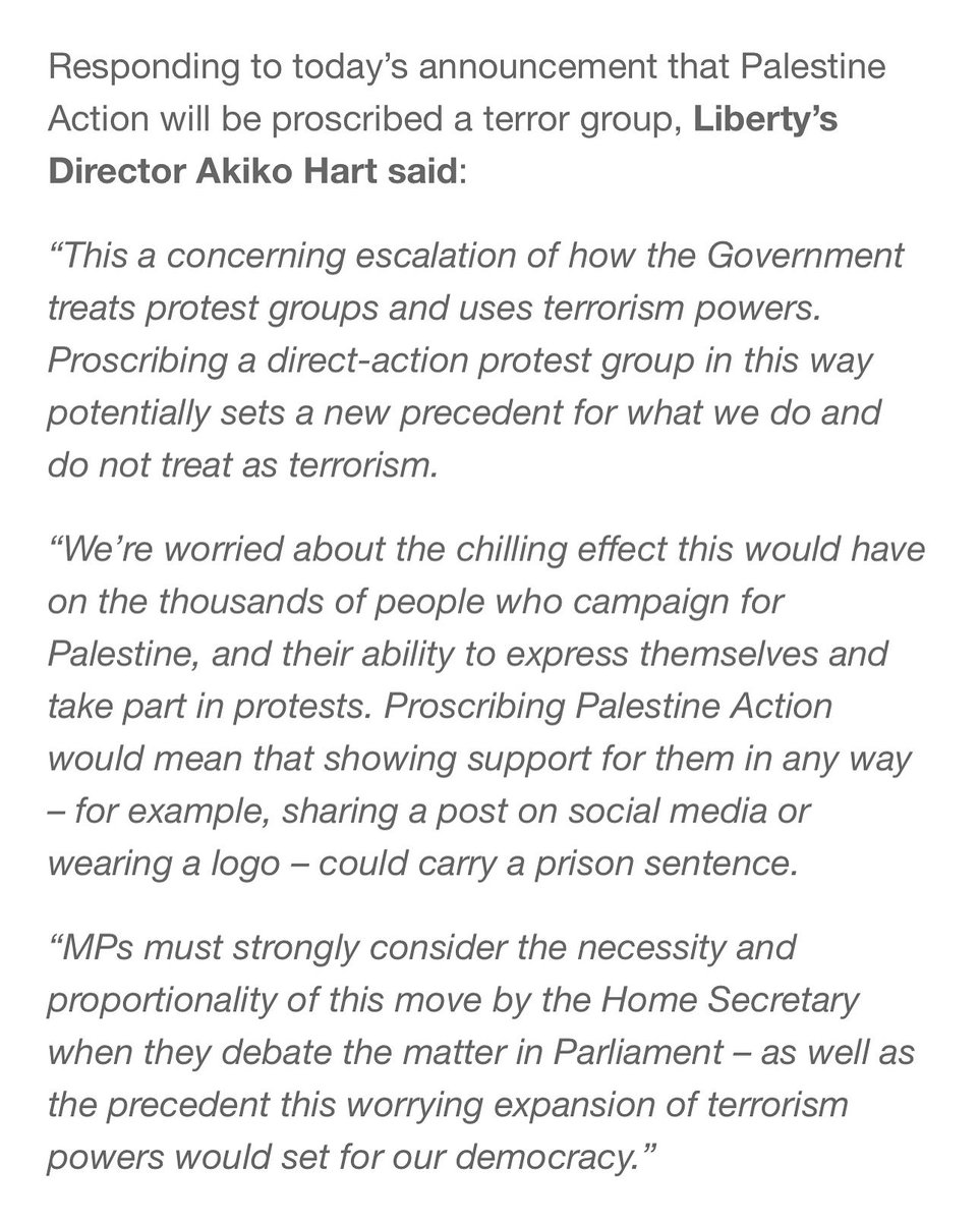 Ben Sellers (@mrbensellers) on Twitter photo Underlying the proscription of <a href="/Pal_action/">Palestine Action</a> is the expansion of the use of anti-terrorism legislation to stop legitimate direct action & political protests. This is one if the key signs of an authoritarian society, but it’s been going on for decades in the UK almost unnoticed. 1/8 Underlying the proscription of <a href="/Pal_action/">Palestine Action</a> is the expansion of the use of anti-terrorism legislation to stop legitimate direct action & political protests. This is one if the key signs of an authoritarian society, but it’s been going on for decades in the UK almost unnoticed. 1/8