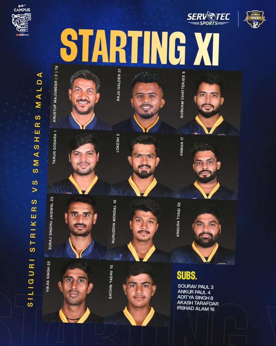 SiliguriStriker's tweet image. Eleven men, one dream

#SSSvsSSM | #SiliguriStrikers | #BengalProT20 | #Lineup