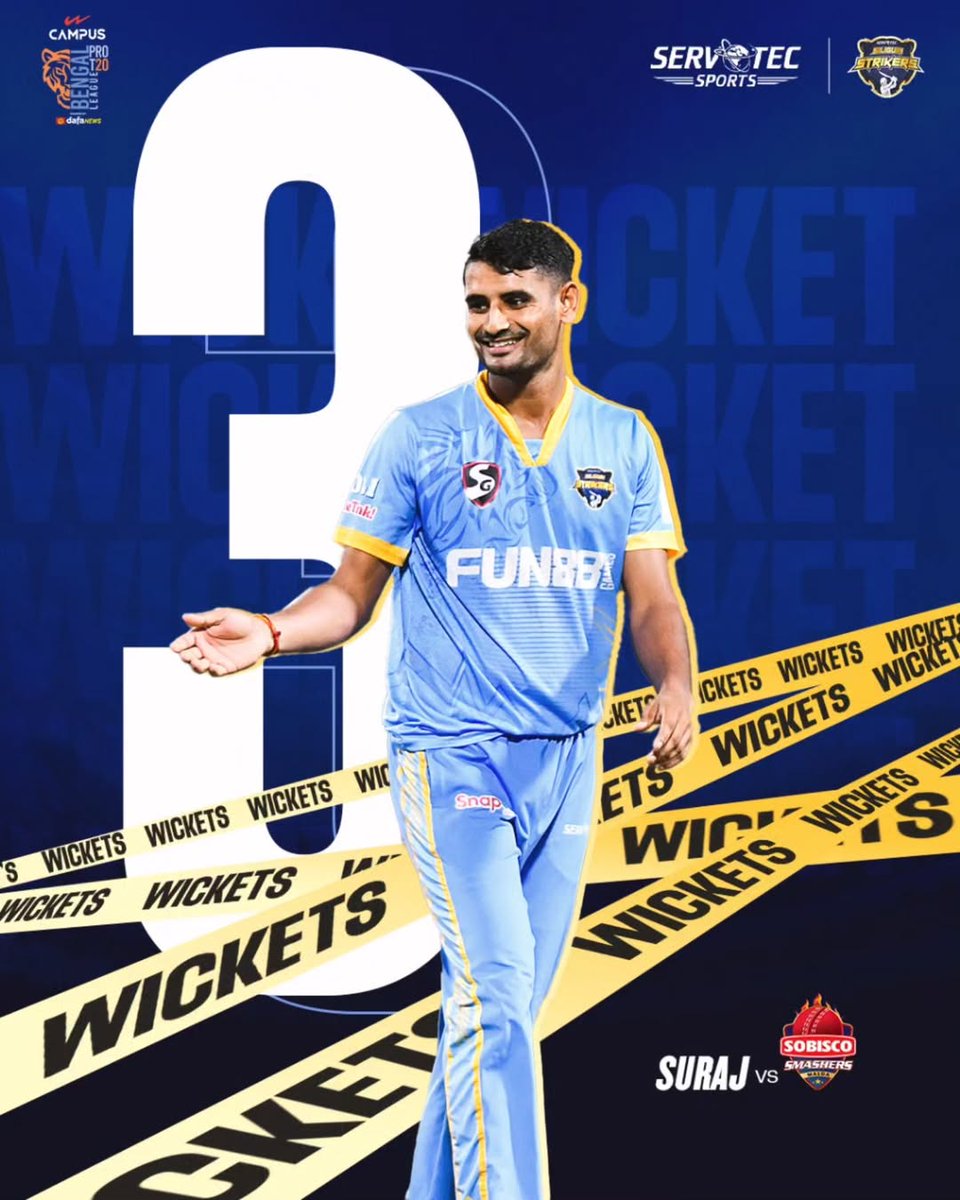 SiliguriStriker's tweet image. Three&apos;s not a crowd when it&apos;s wickets! #SSSvsSSM | #SiliguriStrikers | #BengalProT20 | #Wicket