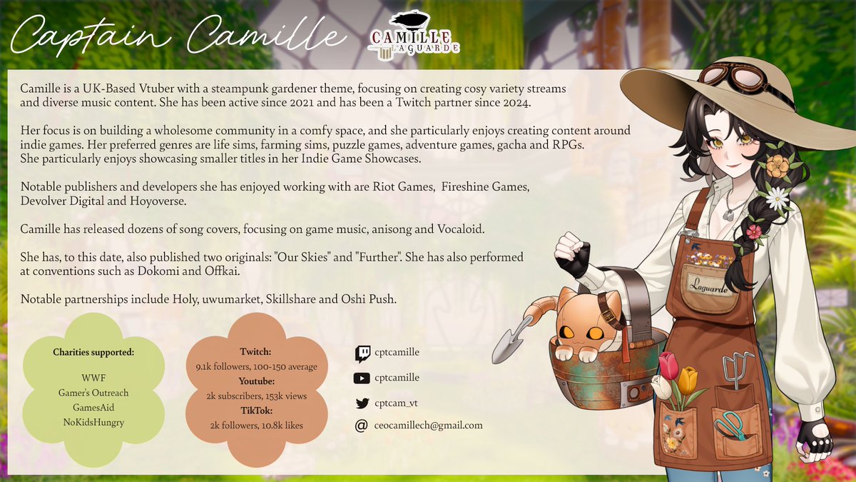 cptcam_vt's tweet image. 「welcome to my garden」 ✈️🌼
hi, I'm camille! former airship captain turned comfy gardener, i hope to offer you a pleasant stay aboard~ lovely to meet you all!
🎥 twitch.tv/cptcamille
🎵 youtube.com/@cptcamille
💌 ceocamillech@gmail.com
gen: #cptcam
art: #camillust