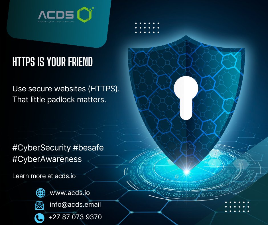 ACDSCyber's tweet image. Cybersecurity Tip of the Day #acds #saferinternet info@acds.email +27 87 073 9370
