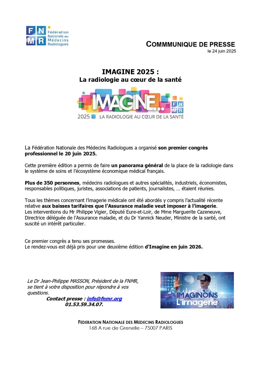 💡 IMAGINE 2025 : La radiologie au coeur de la santé

👏 Ce premier congrès a tenu ses promesses.
Le rendez-vous est déjà pris pour une deuxième édition d'IMAGINE en juin 2026.