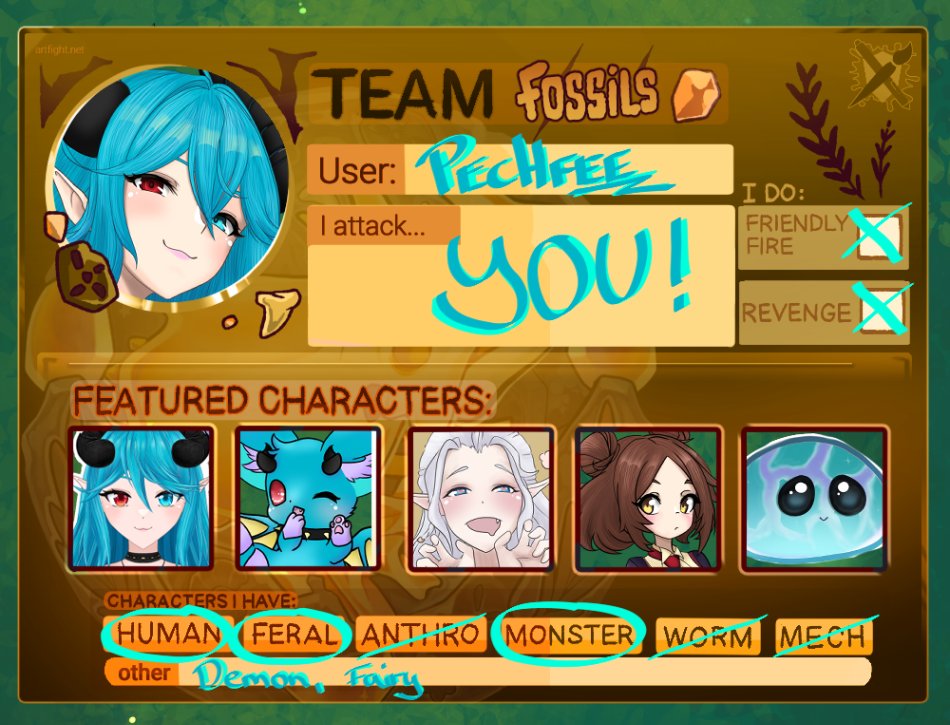 Dieses Jahr mach ich wieder bei Artfight mit :3 
artfight.net/~Pechfee
#artfight2025 #art