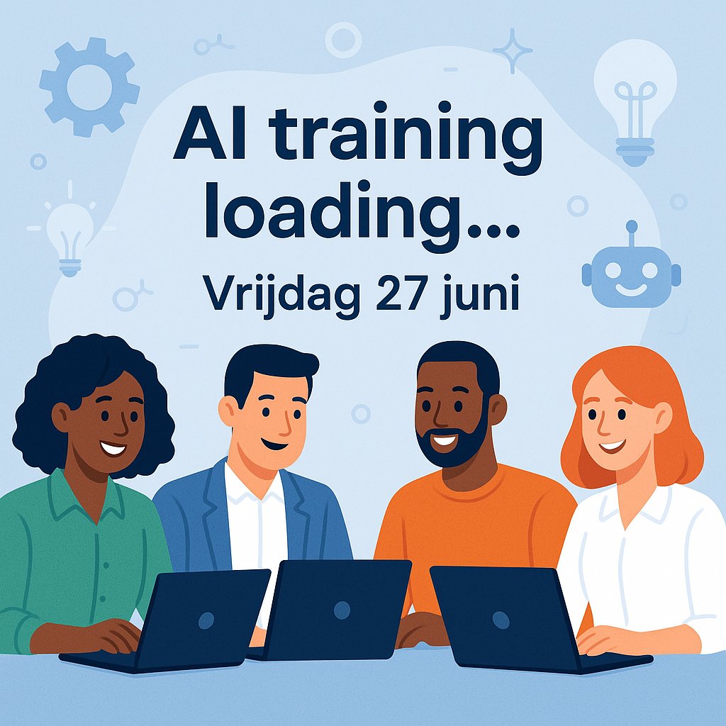 📣 Let op: Beperkte bereikbaarheid op vrijdag 27 juni 🤖💡

Op vrijdag 27 juni volgen wij een inspirerende AI-training! 🚀
📚 Tijdens deze dag zijn we beperkt bereikbaar.

Bedankt voor je begrip! 💙

#AItraining #Klantgericht #FinanciëleRust #Toekomstgericht