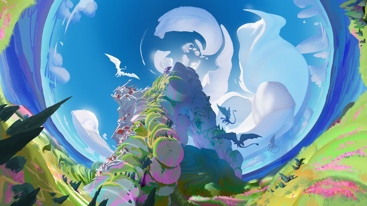 nennnnnn's tweet photo. those Bulgarian houses on the steep hill could be actually on a tower of discs maybe . The 3 headed dragons are called Lamq in Bulgarian traditional folklore #mithology #lamq #tower #dragons #clowds #swirl #sunny https://t.co/AWLA5xmqpZ