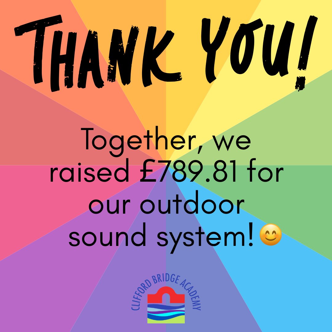 Wow! 
Thanks to a very kind donation from a local business and the money raised from our Rainbow Non-Uniform Day we have raised an incredible £789.81 for our new sound system! Thank you all so much!