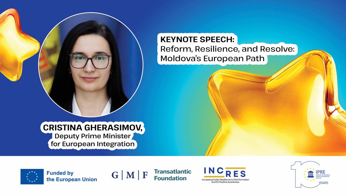 Institute for European Policies and Reforms (@ipremd) on Twitter photo We are honored to have <a href="/cgherasimov/">Cristina Gherasimov</a>, Deputy Prime Minister for European Integration of the Republic of #Moldova, join us at the #EETC2025. She will open the event with a keynote speech.
#EUEnlargement #DemocracyMatters We are honored to have <a href="/cgherasimov/">Cristina Gherasimov</a>, Deputy Prime Minister for European Integration of the Republic of #Moldova, join us at the #EETC2025. She will open the event with a keynote speech.
#EUEnlargement #DemocracyMatters