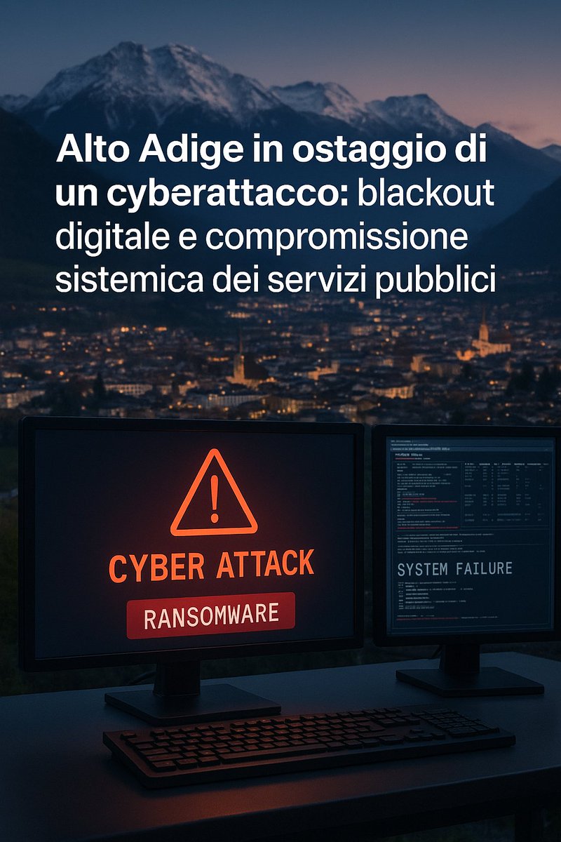 🚨 𝗔𝗹𝘁𝗼 𝗔𝗱𝗶𝗴𝗲 𝗶𝗻 𝗼𝘀𝘁𝗮𝗴𝗴𝗶𝗼 𝗱𝗶 𝘂𝗻 𝗰𝘆𝗯𝗲𝗿𝗮𝘁𝘁𝗮𝗰𝗰𝗼: 𝗯𝗹𝗮𝗰𝗸𝗼𝘂𝘁 𝗱𝗶𝗴𝗶𝘁𝗮𝗹𝗲 𝗲 𝗰𝗼𝗺𝗽𝗿𝗼𝗺𝗶𝘀𝘀𝗶𝗼𝗻𝗲 𝘀𝗶𝘀𝘁𝗲𝗺𝗶𝗰𝗮 𝗱𝗲𝗶 𝘀𝗲𝗿𝘃𝗶𝘇𝗶 𝗽𝘂𝗯𝗯𝗹𝗶𝗰𝗶

Nelle giornate del 23 e 24 giugno 2025, la Provincia Autonoma di Bolzano è