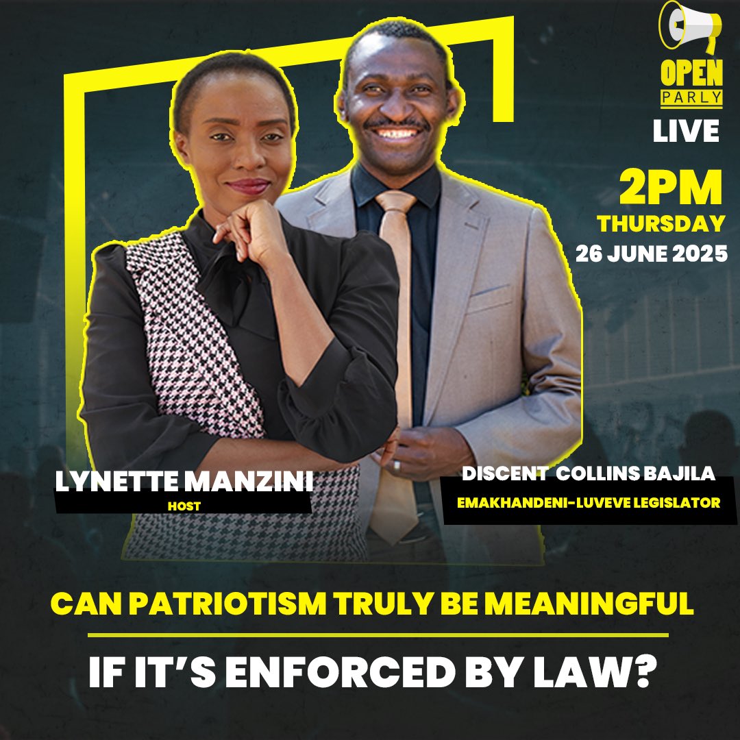Open Parly ZW (@openparlyzw) on Twitter photo 🇿🇼 Do you love your country?
What does it really mean to love one’s country and who gets to decide?
Join Lynette Manzini <a href="/lnmanzini/">Lynette N Manzini</a> in conversation with Discent Collins Bajila <a href="/DCBajila/">Discent Bajila</a> , MP for Emakhandeni-Luveve, as they discuss the meaning of patriotism in a polarized 🇿🇼 Do you love your country?
What does it really mean to love one’s country and who gets to decide?
Join Lynette Manzini <a href="/lnmanzini/">Lynette N Manzini</a> in conversation with Discent Collins Bajila <a href="/DCBajila/">Discent Bajila</a> , MP for Emakhandeni-Luveve, as they discuss the meaning of patriotism in a polarized